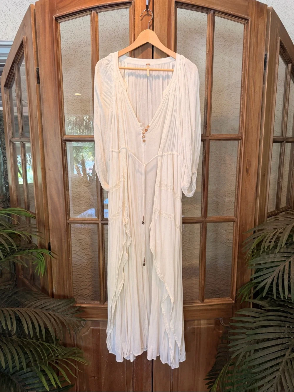 Free People White Long Sleeve Boho Maxi Dress